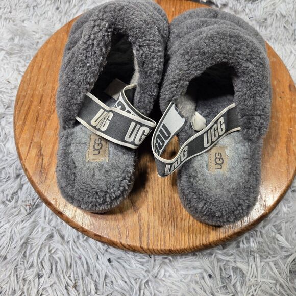 UGG Australia Fluff Yeah Women Size 9 Gray Sheepskin Elastic Comfy Winter Slides - Picture 5 of 7